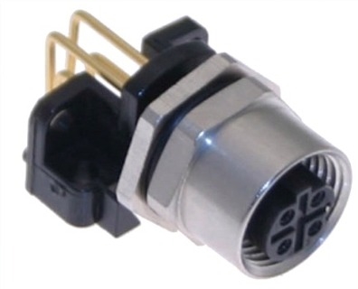 Mencom MDE45M-4FR-PCB-R Ethernet Receptacle, 4 Pole, Female Right Angle, M12, PCB